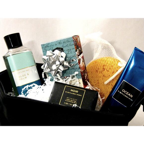 Men's Collection Spa Bath Men Self Care Gift Basket Toiletry Dopp Bag Chocolate - Picture 8 of 9